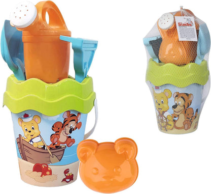 Simba 107114606 Poppy Set, Toy, 6 Pieces, Bucket, Strainer, Sand Mould, Shovel, Rake, Watering Can 16 cm, Diameter: 17 cm, from 10 Months