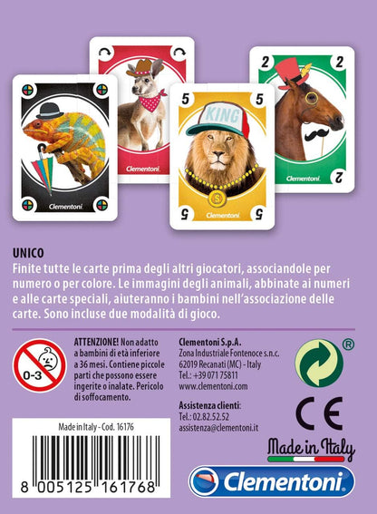 Clementoni, Sapientino-16176 Sapientino Animals Unico, Playing Cards for Children (Italian Version), Multicoloured, 16176