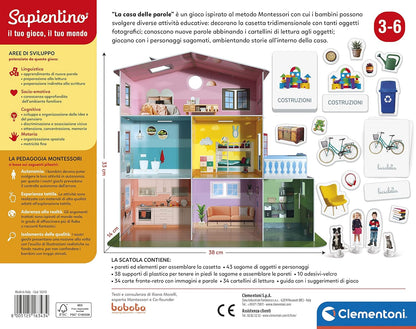 Clementoni - 16343 - Sapientino Montessori - La casa delle parole - Montessori house, educational game with illustrated cards, Montessori game 3 years - Made in Italy