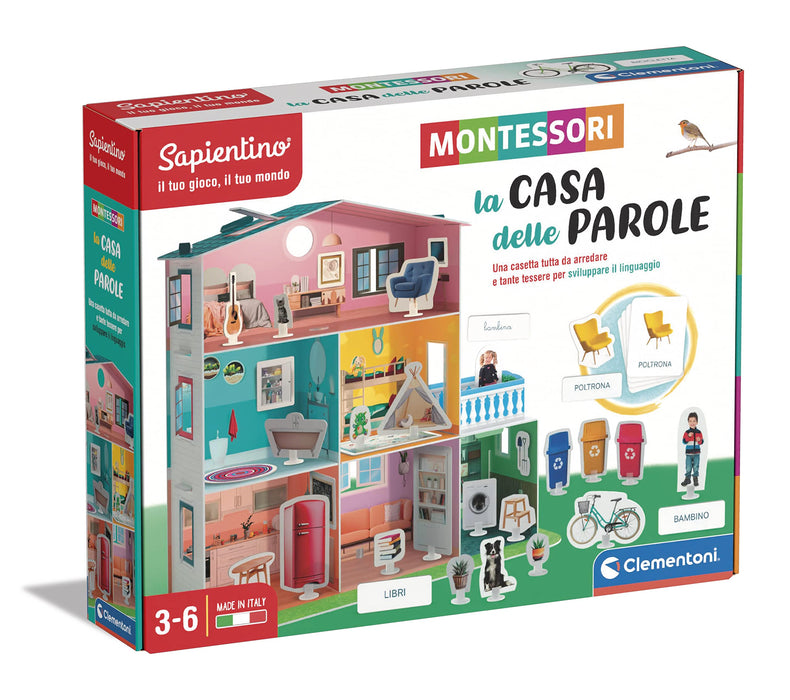 Clementoni - 16343 - Sapientino Montessori - La casa delle parole - Montessori house, educational game with illustrated cards, Montessori game 3 years - Made in Italy