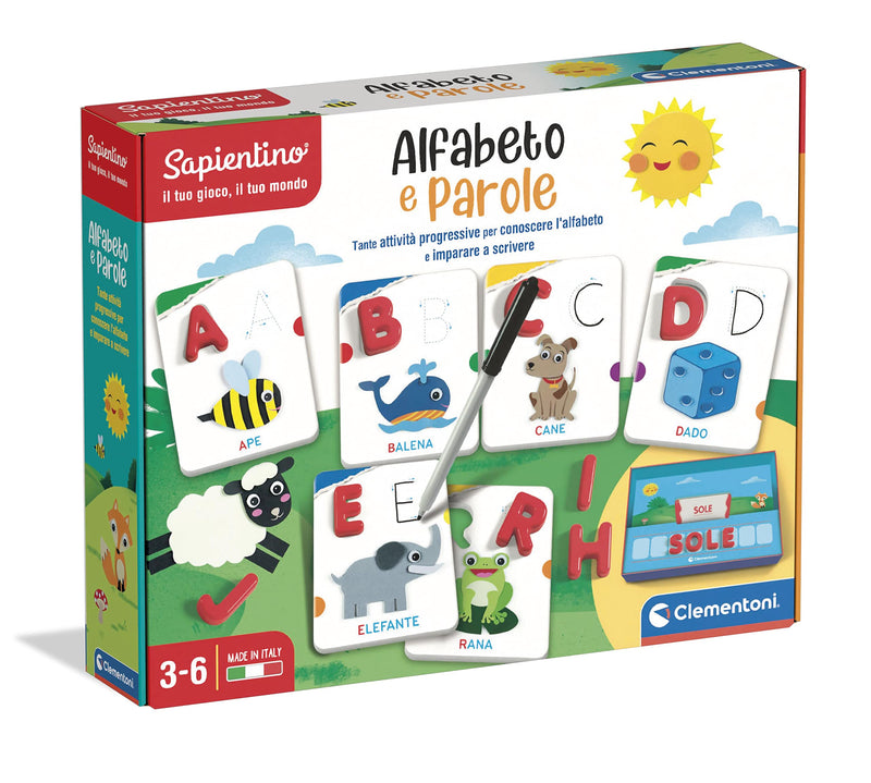 Clementoni - Sapientino Alphabet and Words, Educational Game 3 Years for Learning Letters, Language Development, Materials, 100% Recycled for Future Made in Italy, Multi-Colour, 16366