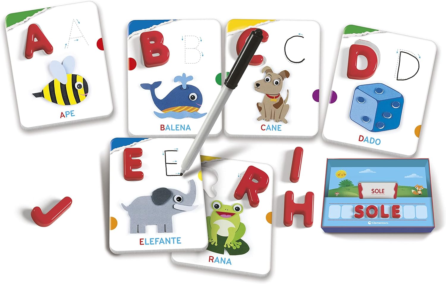 Clementoni - Sapientino Alphabet and Words, Educational Game 3 Years for Learning Letters, Language Development, Materials, 100% Recycled for Future Made in Italy, Multi-Colour, 16366