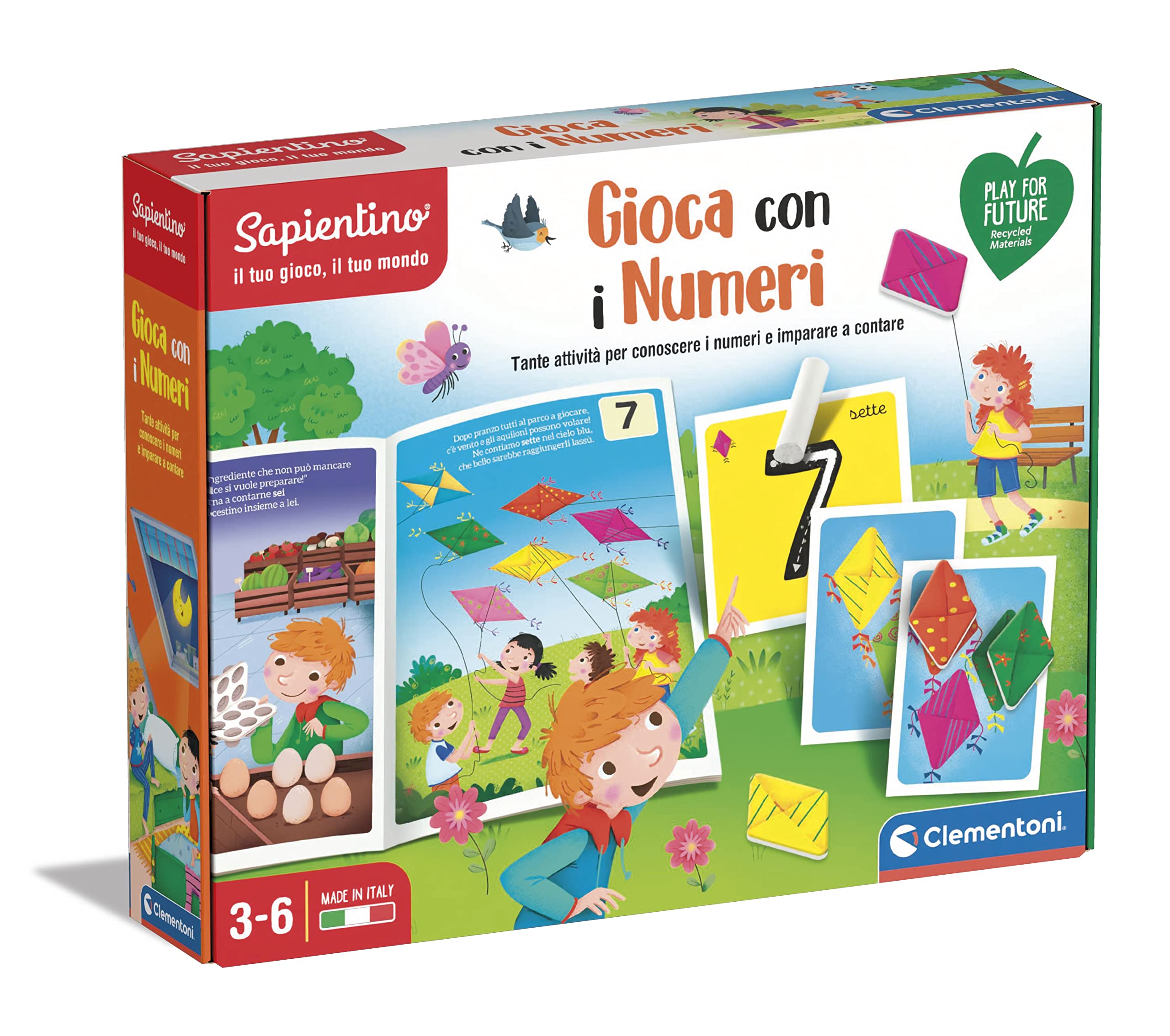 Clementoni- Sapientino – Juego Educativo de 4 años para Aprender los números, Desarrollo del lenguaje – Materiales 100% reciclados – Play For Future – Made in Italy, Multicolor (16368