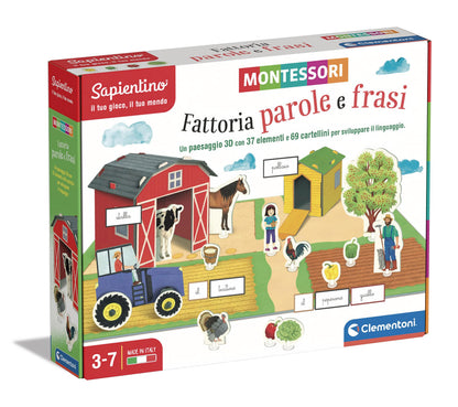 Clementoni 16369 Sapientino Farm Words and Phrases-Montessori 3 Years, Animal Educational Game, Language Development-Made in Italy, Multi-Coloured