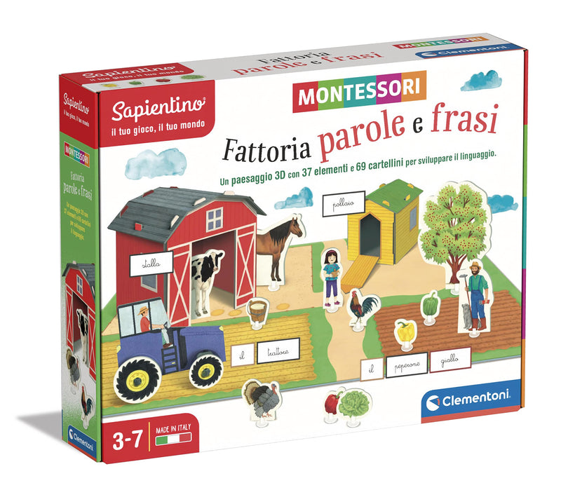 Clementoni 16369 Sapientino Farm Words and Phrases-Montessori 3 Years, Animal Educational Game, Language Development-Made in Italy, Multi-Coloured