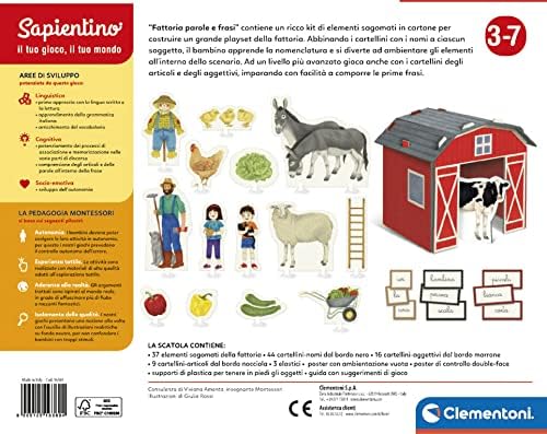 Clementoni 16369 Sapientino Farm Words and Phrases-Montessori 3 Years, Animal Educational Game, Language Development-Made in Italy, Multi-Coloured