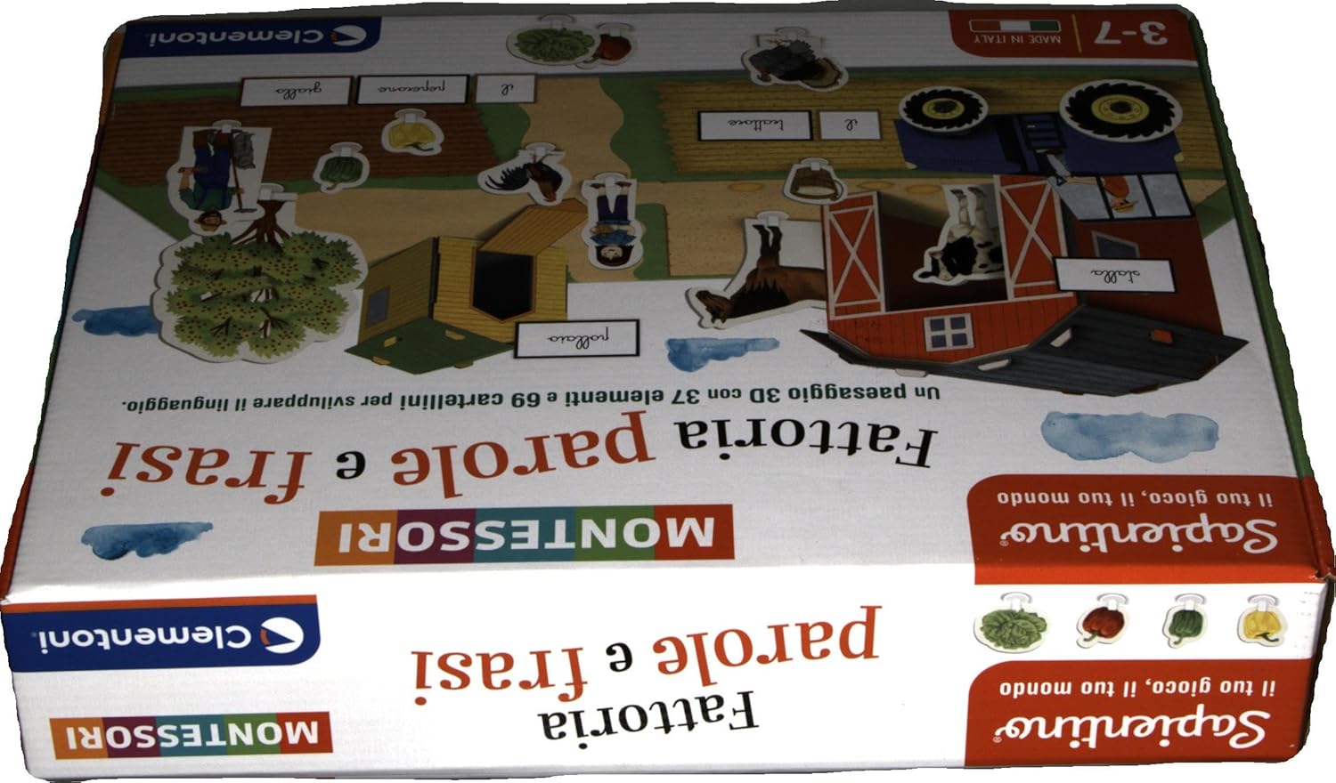 Clementoni 16369 Sapientino Farm Words and Phrases-Montessori 3 Years, Animal Educational Game, Language Development-Made in Italy, Multi-Coloured