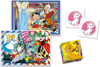 Clementoni - Edukit 4 En 1 Disney Classic - Juego Educativo Que Incluye Un Puzzle De 30 Piezas, Un Puzzle De 48 Piezas, Juego De Memoria Y 6 Cubos De Tus Personajes Favoritos, Juguete 3 Años (18290