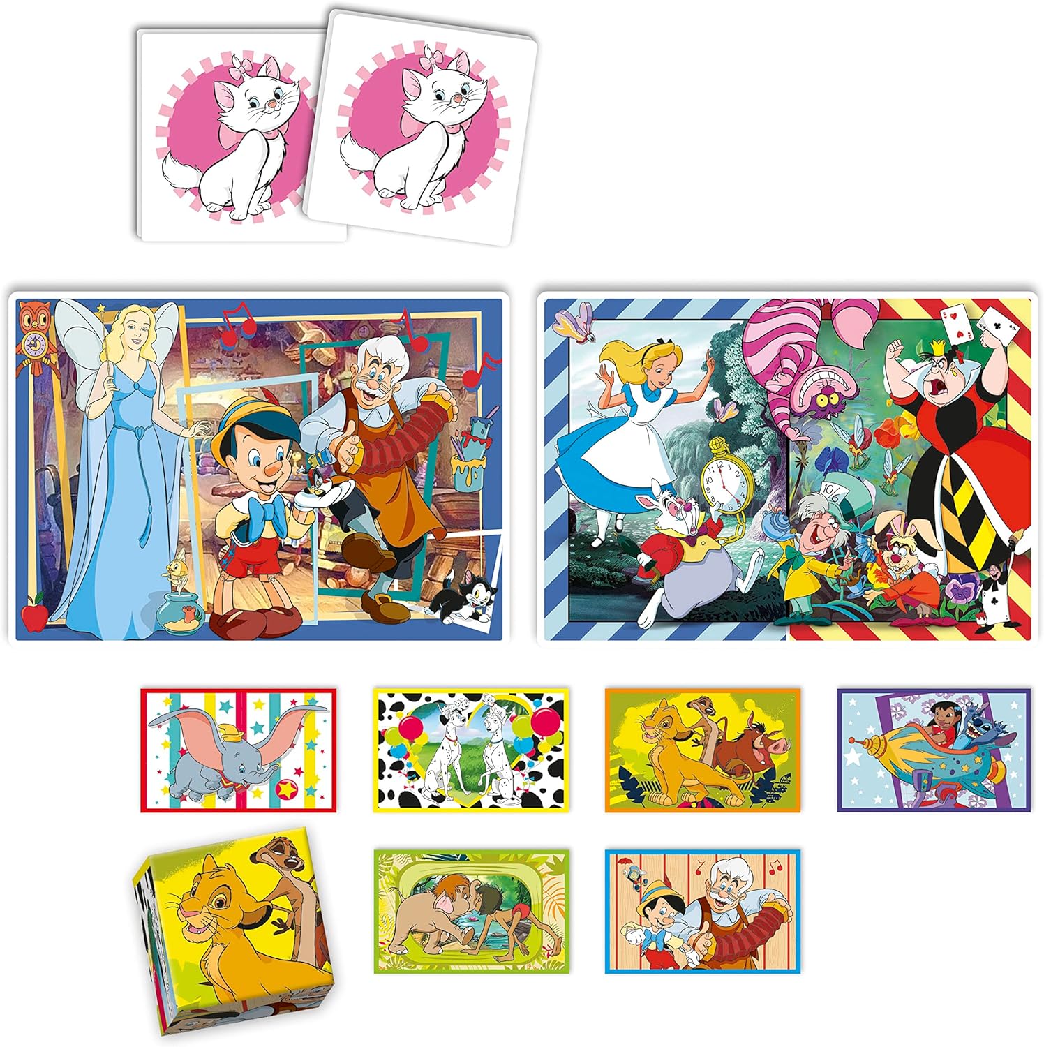 Clementoni - Edukit 4 En 1 Disney Classic - Juego Educativo Que Incluye Un Puzzle De 30 Piezas, Un Puzzle De 48 Piezas, Juego De Memoria Y 6 Cubos De Tus Personajes Favoritos, Juguete 3 Años (18290