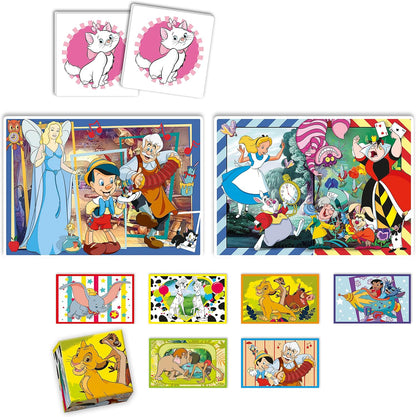 Clementoni - Edukit 4 En 1 Disney Classic - Juego Educativo Que Incluye Un Puzzle De 30 Piezas, Un Puzzle De 48 Piezas, Juego De Memoria Y 6 Cubos De Tus Personajes Favoritos, Juguete 3 Años (18290