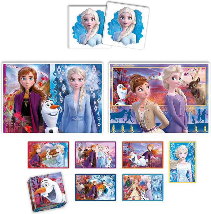 Clementoni - Edukit 4 En 1 Frozen - Un Juego Educativo Que Incluye Un Puzzle De 30 Piezas, Un Puzzle De 48 Piezas, Juego De Memoria Y 6 Cubos De Tus Personajes Favoritos, Juguete Niños 3 Años (18292