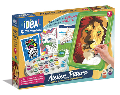 Clementoni- Idea-Atelier Set Dipingere con I Numeri-Lavagna con Cavalletto Pittura, Kit Arte Bambini 7 Anni-Made in Italy, Multicolore, 18677