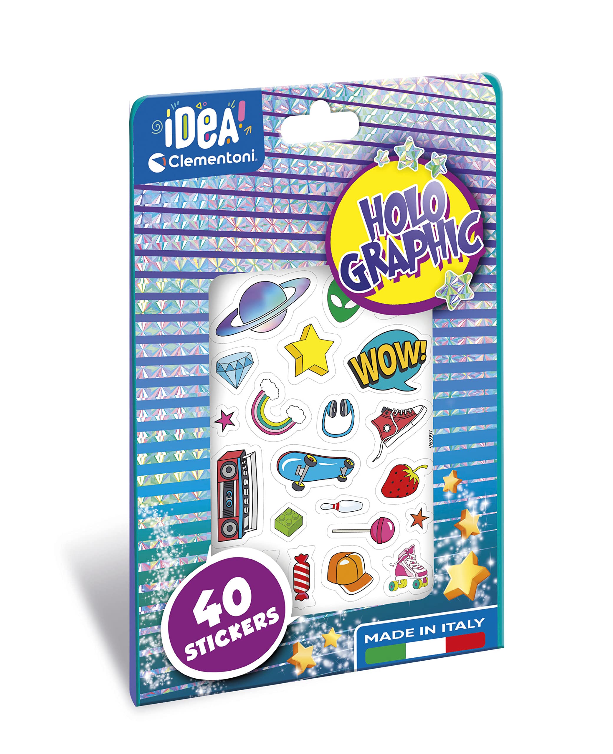 Clementoni 18700 Idea-Olographic Holographic Kids, Stickers-Creative Game for Children 6 Years, Made in Italy, Multi-Coloured, Medio