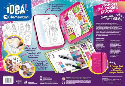 Clementoni Idea-Fashion Designer Light Board Clothing Set Creative Toy for Girls 6 Years Multicolor Folding Stand Lightweight Top Drawings Pattern Pen
