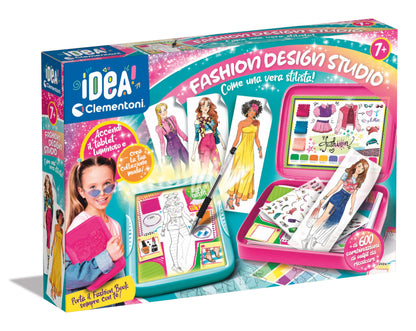Clementoni Idea-Fashion Designer Light Board Clothing Set Creative Toy for Girls 6 Years Multicolor Folding Stand Lightweight Top Drawings Pattern Pen