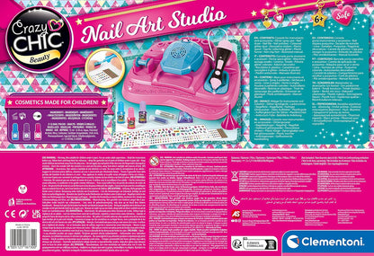 Clementoni 18730 Crazy Chic Studio Designer, Polish Set, Art and Crafts, Nail for Kids, Gifts for Girls 7 Year, Handmade Manicure, Creative Toys