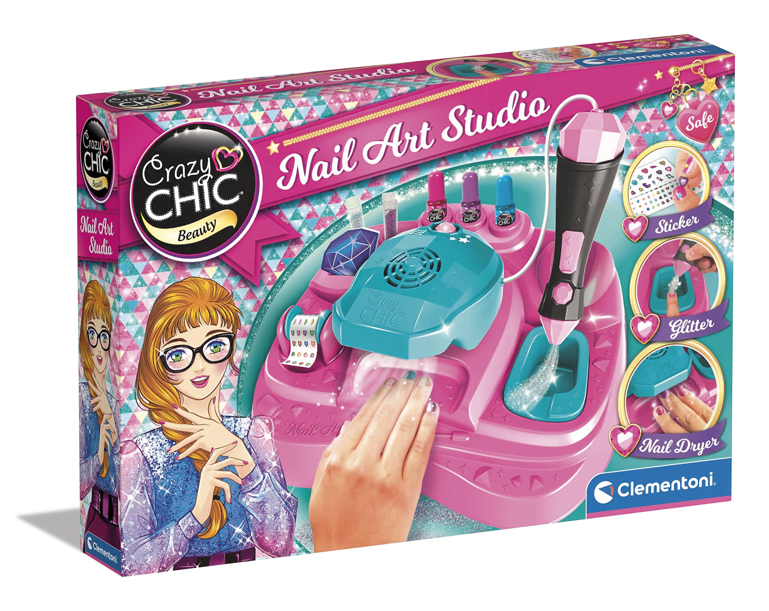 Clementoni 18730 Crazy Chic Studio Designer, Polish Set, Art and Crafts, Nail for Kids, Gifts for Girls 7 Year, Handmade Manicure, Creative Toys
