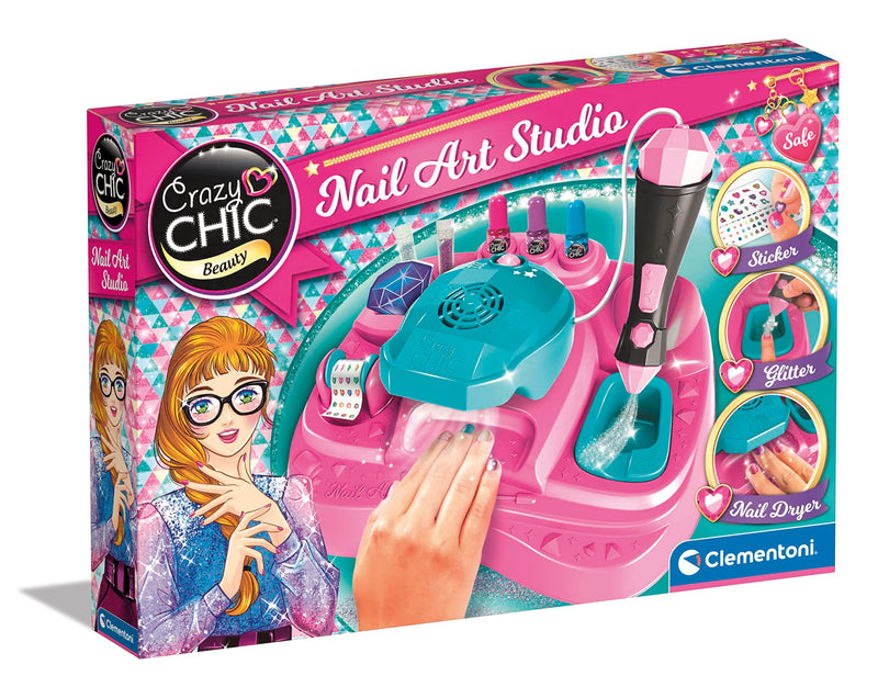 Clementoni 18730 Crazy Chic Studio Designer, Polish Set, Art and Crafts, Nail for Kids, Gifts for Girls 7 Year, Handmade Manicure, Creative Toys