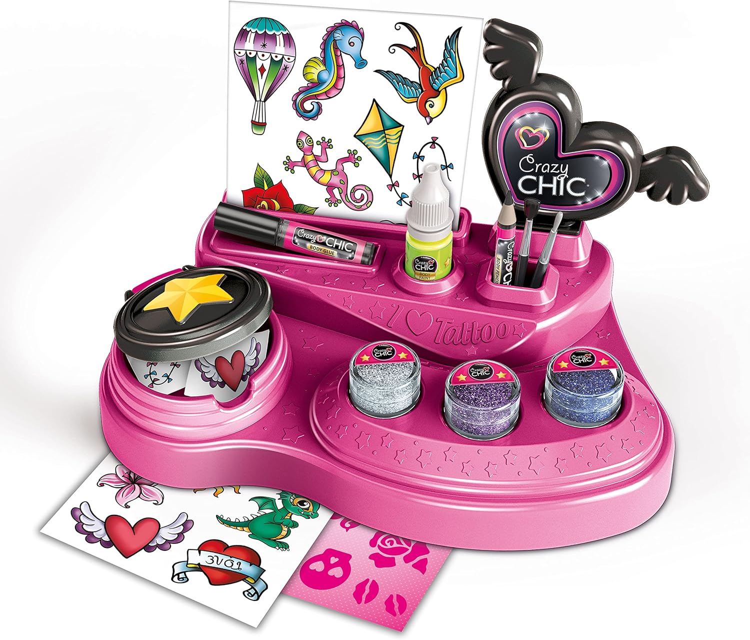 Clementoni 18733 Chic-Crazy Art and Craft, Gift for Girls 6 Year, Kit for Kids, Temporary Tattoos, Creative Toys, multi-color