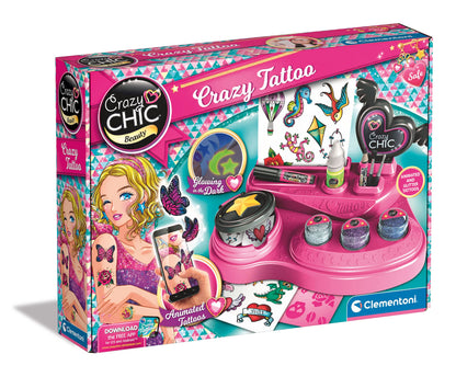 Clementoni 18733 Chic-Crazy Art and Craft, Gift for Girls 6 Year, Kit for Kids, Temporary Tattoos, Creative Toys, multi-color