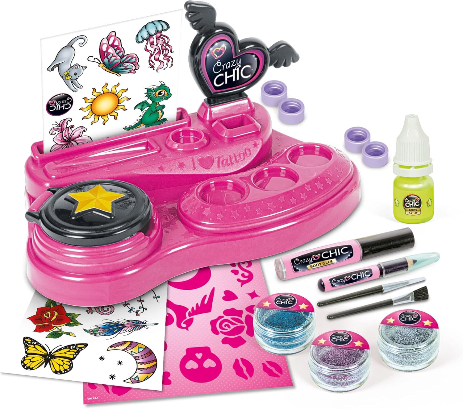Clementoni 18733 Chic-Crazy Art and Craft, Gift for Girls 6 Year, Kit for Kids, Temporary Tattoos, Creative Toys, multi-color
