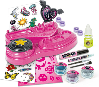 Clementoni 18733 Chic-Crazy Art and Craft, Gift for Girls 6 Year, Kit for Kids, Temporary Tattoos, Creative Toys, multi-color