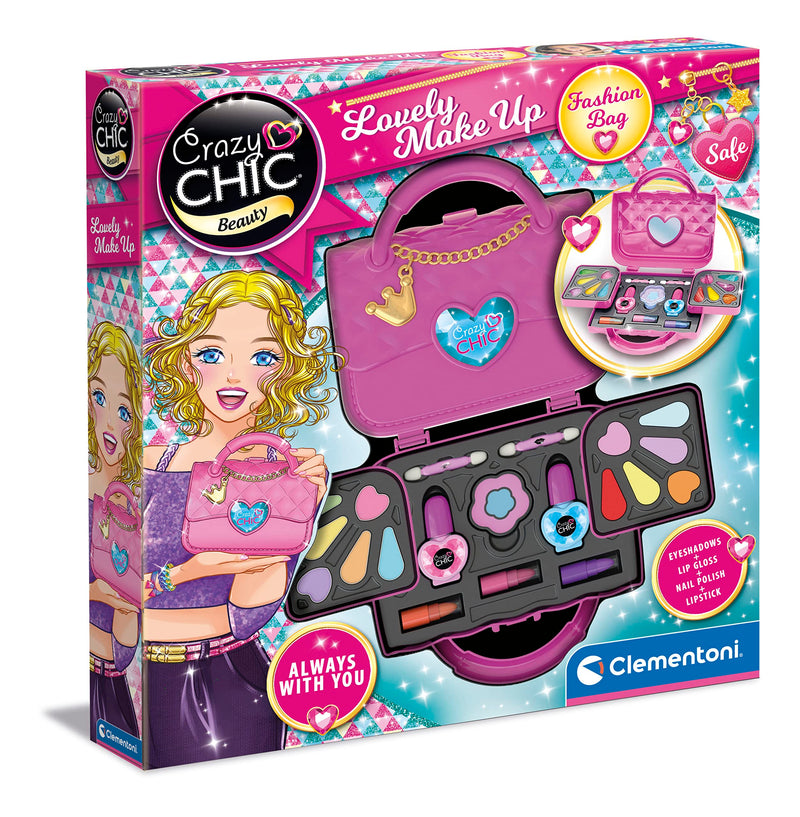 Clementoni 18743 Crazy Chic-Make Girl Bag, Washable, Cosmetic Set Children 6 Years, Handbag with Makeup, Multi-Coloured