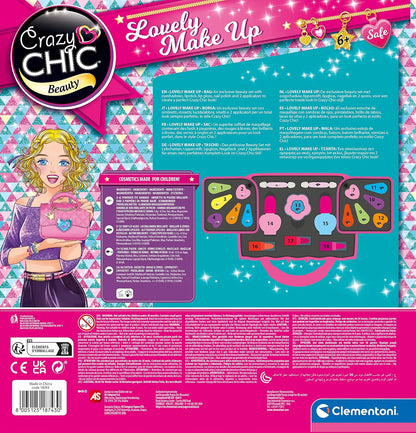 Clementoni 18743 Crazy Chic-Make Girl Bag, Washable, Cosmetic Set Children 6 Years, Handbag with Makeup, Multi-Coloured