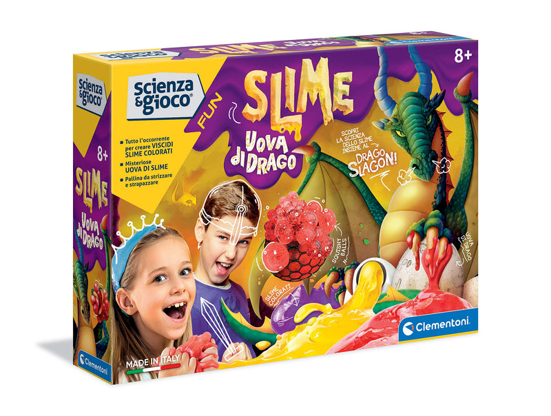 Clementoni Uova di Drago Dragón Juego científico de 8 años, Laboratorio Experimentos, Squishy, fábrica, Kit para Slime, versión en Italiano, Multicolor, 3 (19194