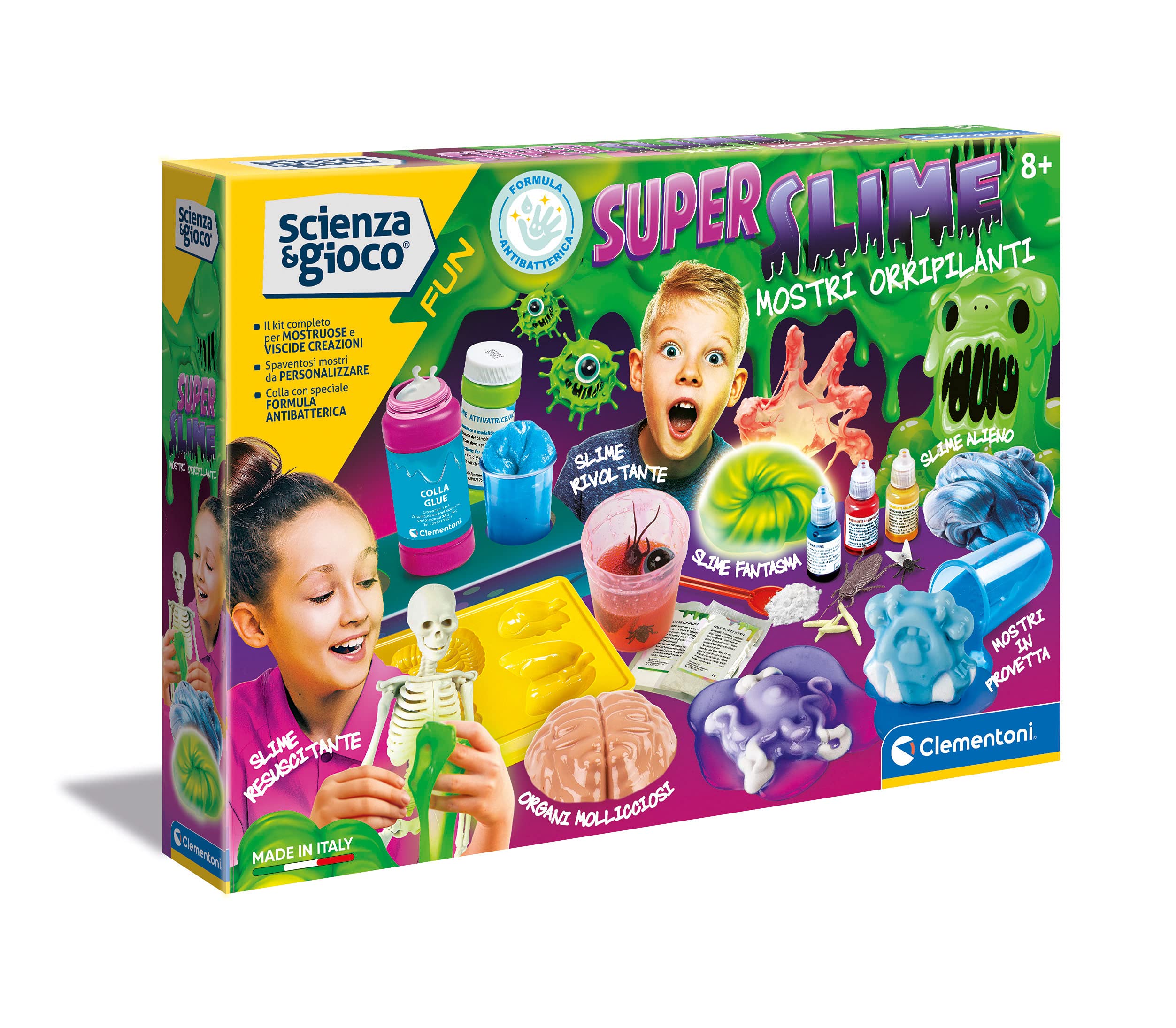 Clementoni - Fun-Super Science, Horrific Monsters-Laboratory, Slime Factory, Scientific Game Children 8 Years, Manual in Italian, Made in Italy, Multicolor, 19253