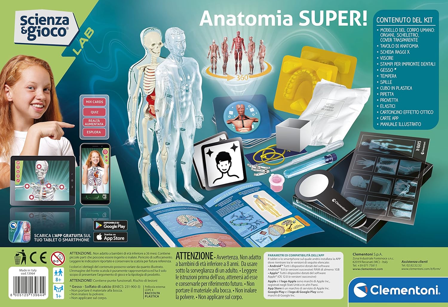 Clementoni Lab Super-Lab Anatomy, Science Experiments, Science Game Ages 8 - Made in Italy, Multi-Colour, 19299