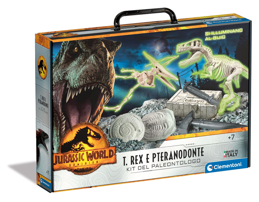 Clementoni Jurassic World 3 Dominion-T-Rex and Pteranodonte-Dinosaurs, Fossil Kit for Digging and Assembly, Scientific Game 7 Years (Italian Version) -Made in Italy, Multicoloured, 19306