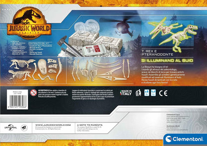 Clementoni Jurassic World 3 Dominion-T-Rex and Pteranodonte-Dinosaurs, Fossil Kit for Digging and Assembly, Scientific Game 7 Years (Italian Version) -Made in Italy, Multicoloured, 19306