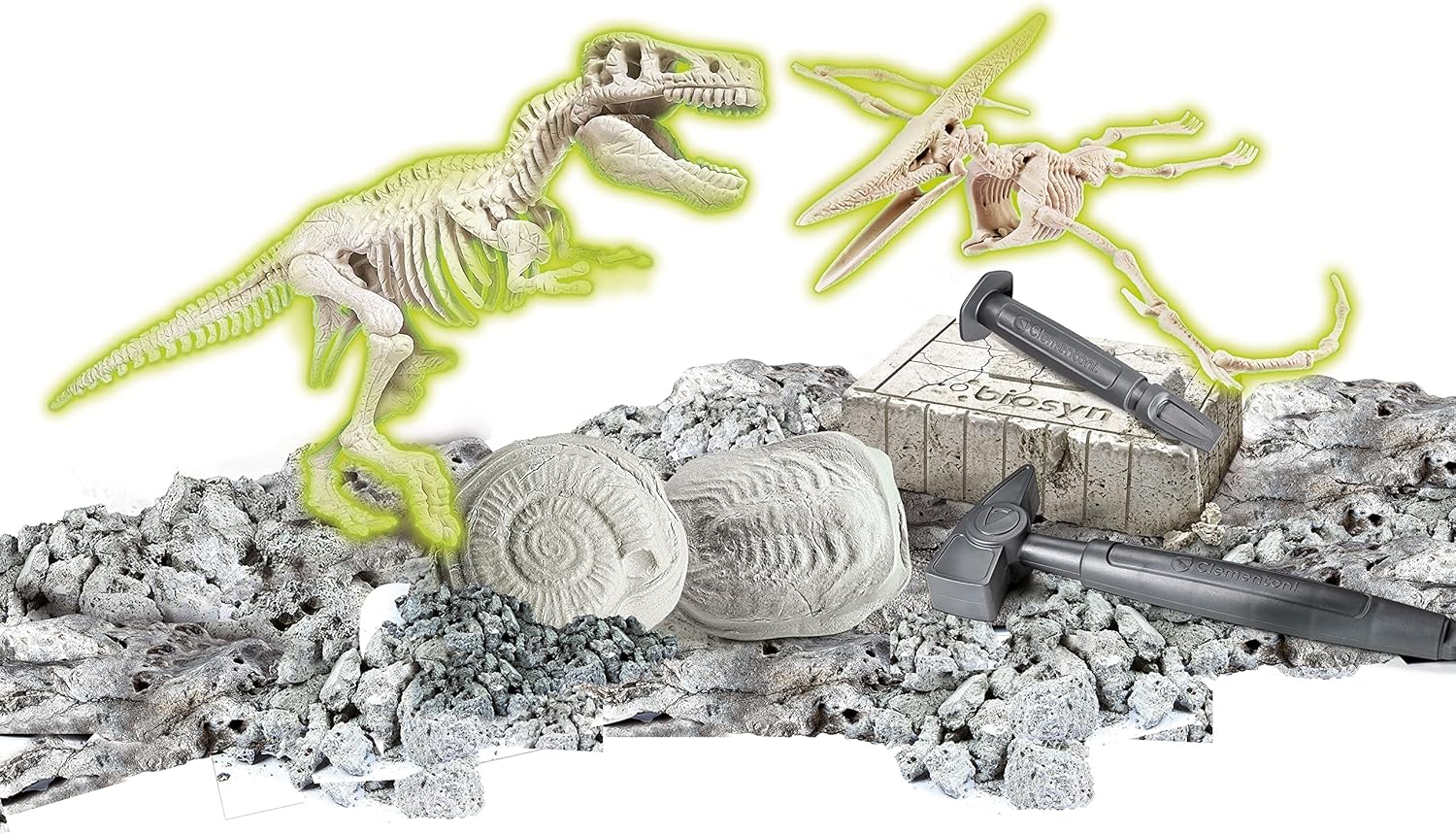 Clementoni Jurassic World 3 Dominion-T-Rex and Pteranodonte-Dinosaurs, Fossil Kit for Digging and Assembly, Scientific Game 7 Years (Italian Version) -Made in Italy, Multicoloured, 19306