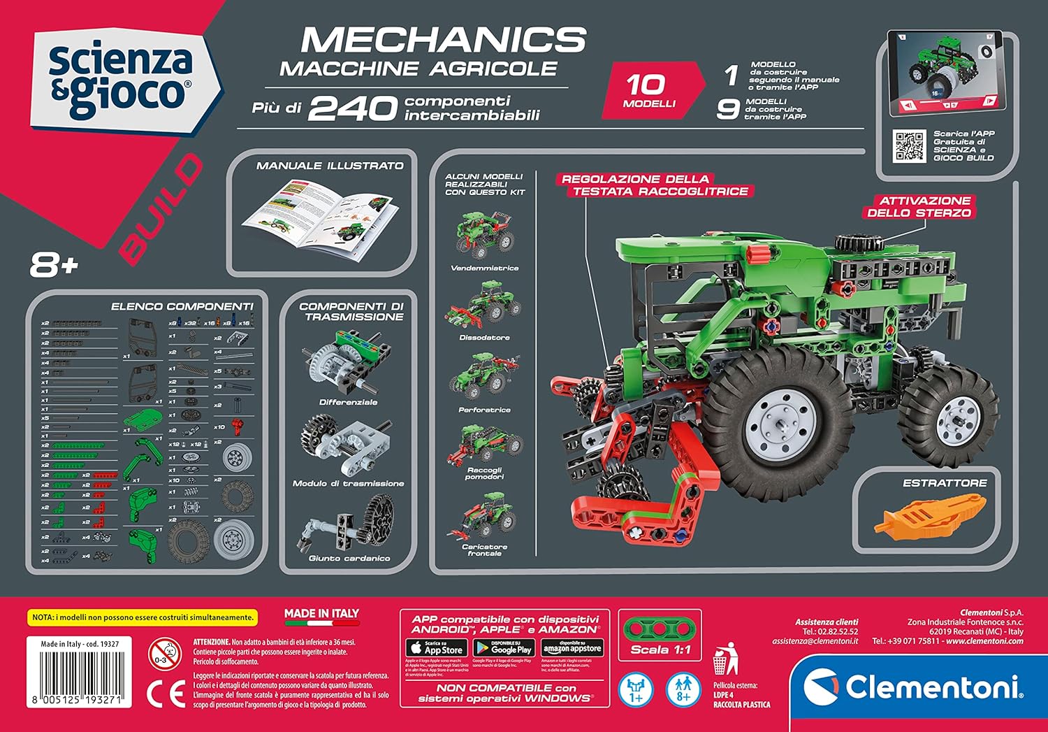 Clementoni - Science Build-Agricultural Machines-Children's Construction Set, Mechanical Laboratory, Scientific Game 8 Years (Italian Version) -Made in Italy, Colour, 19327