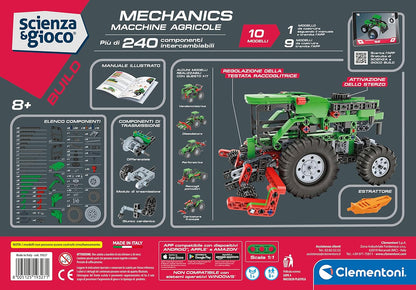Clementoni - Science Build-Agricultural Machines-Children's Construction Set, Mechanical Laboratory, Scientific Game 8 Years (Italian Version) -Made in Italy, Colour, 19327