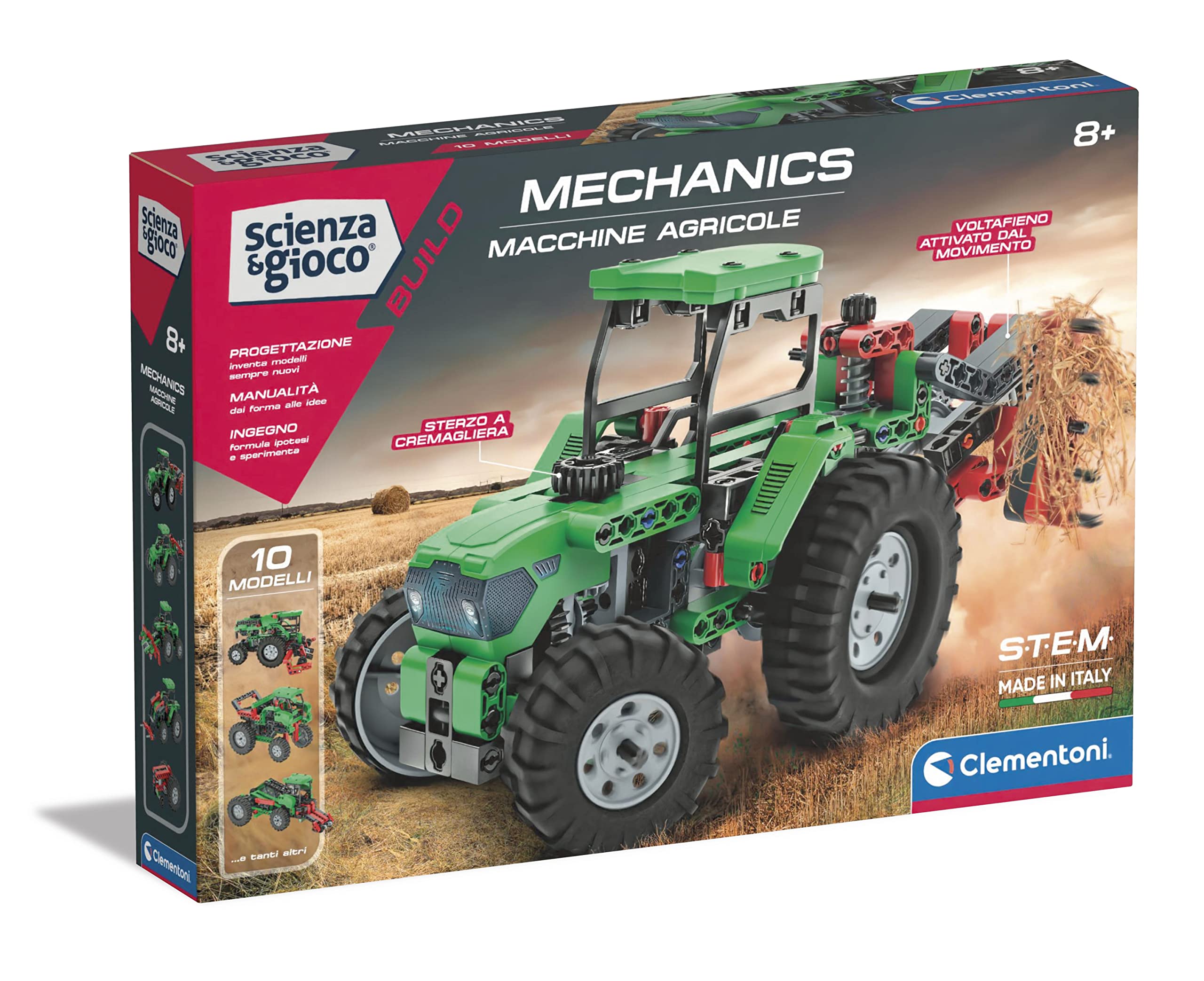 Clementoni - Science Build-Agricultural Machines-Children's Construction Set, Mechanical Laboratory, Scientific Game 8 Years (Italian Version) -Made in Italy, Colour, 19327