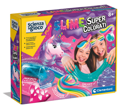 Clementoni - Science Fun Super Colorati-Scientific Game 8 Years, Experiments Laboratory, Factory, Kit for Slime, Italian Version, Colour, 19355 Super Colored Slime