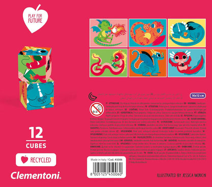 Clementoni 45006 Cubes Play for Future-Dragons-12 Pieces-Made in Italy-100% Recycled Materials, Jigsaw Puzzle for Kids