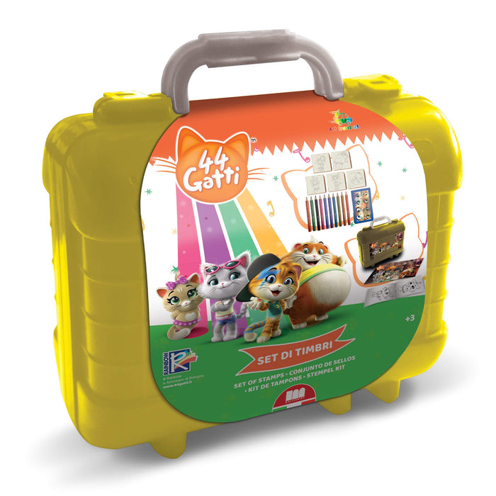Multiprint Travel Set 44 Gatti, Made in Italy, Coloring Book, with Puzzles and Pencils, Stamps for Children, in Wood and Natural Rubber, Non-toxic Washable Ink, Gift Idea, art.42986