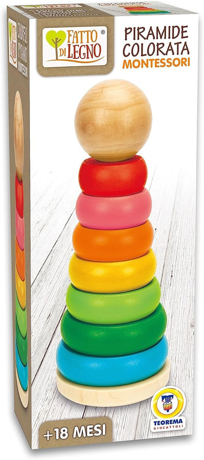 Teorema Giocattoli - Pyramid with rings in coloured wood, 40557