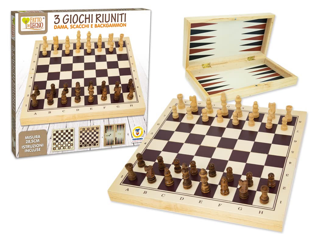 3 GAMES IN ONE MADE OF WOOD DAMA CHESS BACKGAMMON CM 28.5 WITH INSTRUCTIONS