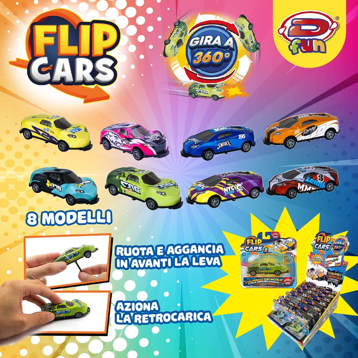 D-KIDZ 6203289 Macchinine Flip Cars, Assortment, Multi-Coloured