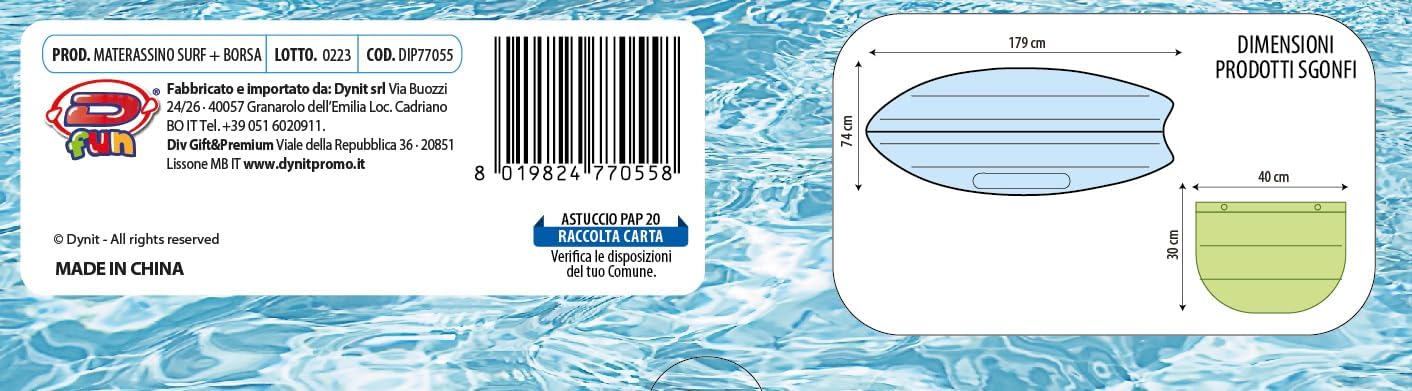 D-FUN- Materassino Surf con Borsa Summer Bag, DIP77055