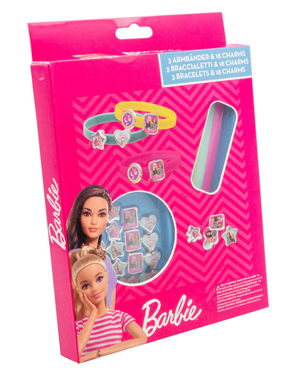 Joy Toy - Barbie 3 plastic bracelets with 18 charms for attaching in gift packaging - 15 x 2.5 x 20 cm