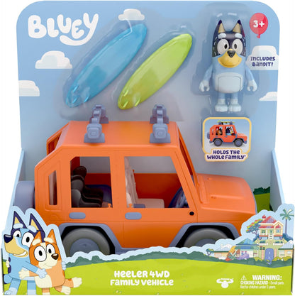 Giochi Preziosi Bluey 4X4 Family Off-Road Vehicle Including Dad Bandit Approx 8cm Tall and 2 Surfboards As Seen on TV for Children 3 Years Old, BLY03000, Multi-Colour