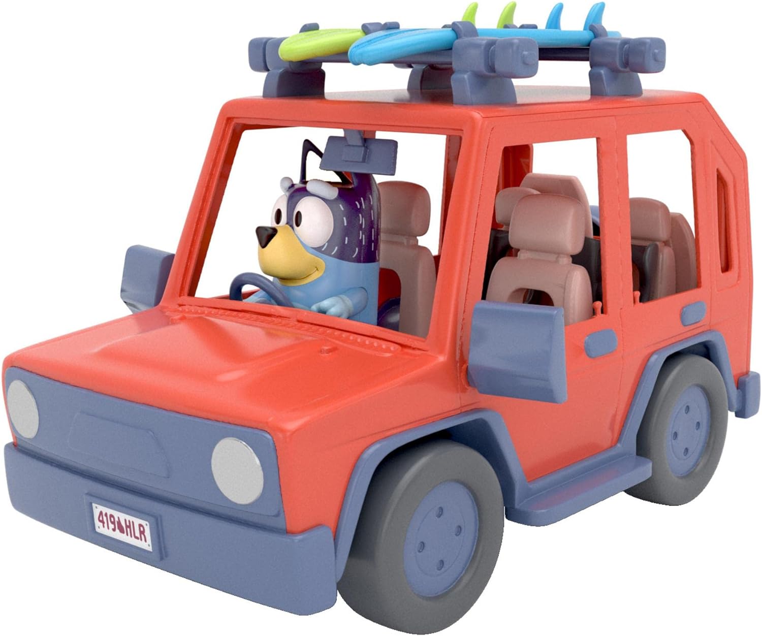 Giochi Preziosi Bluey 4X4 Family Off-Road Vehicle Including Dad Bandit Approx 8cm Tall and 2 Surfboards As Seen on TV for Children 3 Years Old, BLY03000, Multi-Colour
