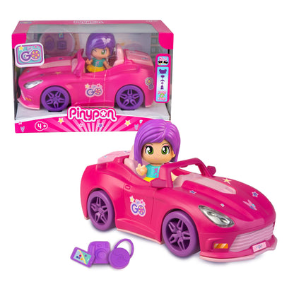 Pinypon - Let's Go! Pink Pinypon car, with boot to store the 3 small accessories, and mini figure of a Pop&Swap doll, for boys and girls from 3 years old, Famosa (PNY37100