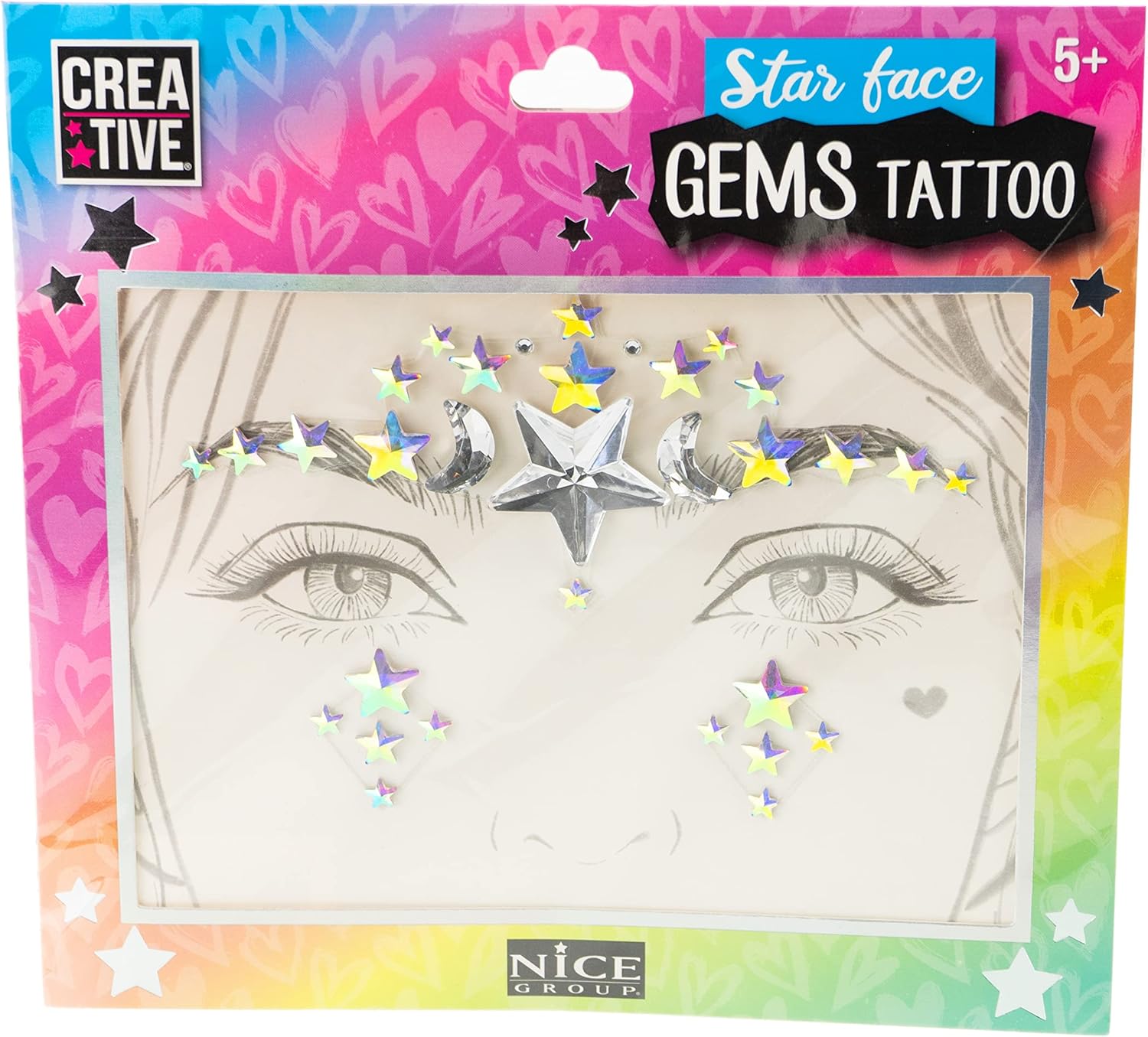 Creative-02605-Star Face Gems Tattoo Giocattolo, Vetro, Multicolore, Taglia Unica, 02605