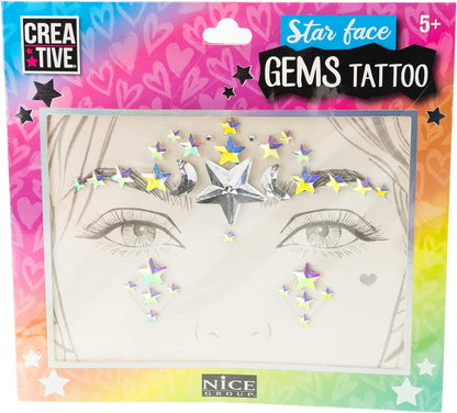 Creative-02605-Star Face Gems Tattoo Giocattolo, Vetro, Multicolore, Taglia Unica, 02605